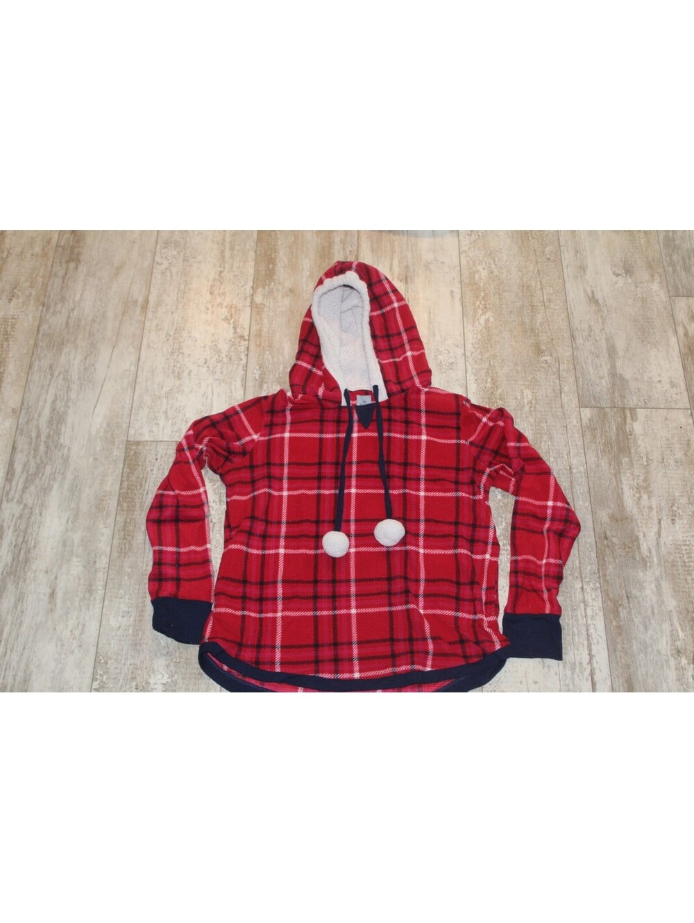 Jane and Bleecker M Red Plaid Sherpa Hoodie Cabincore